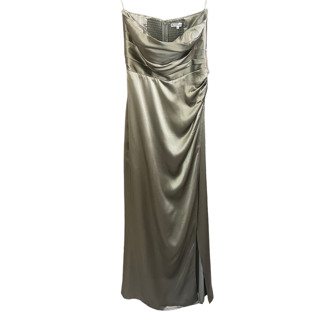 Reformation Dress Barrow Silk Maxi Gown Green Artichoke Sz 8 - Picture 4 of 15